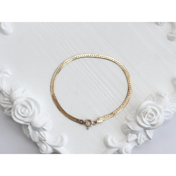 Italian Made Herringbone 925 Sterling Silver Vintage Lobster Enclosure Bracelet - Picture 7 of 8